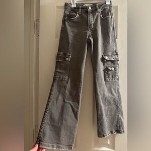 Zara Girls Mid-Rise Grey Cargo Jeans